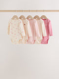 Ecru/Pink Cloud Long Sleeve Baby Bodysuits 5 Pack