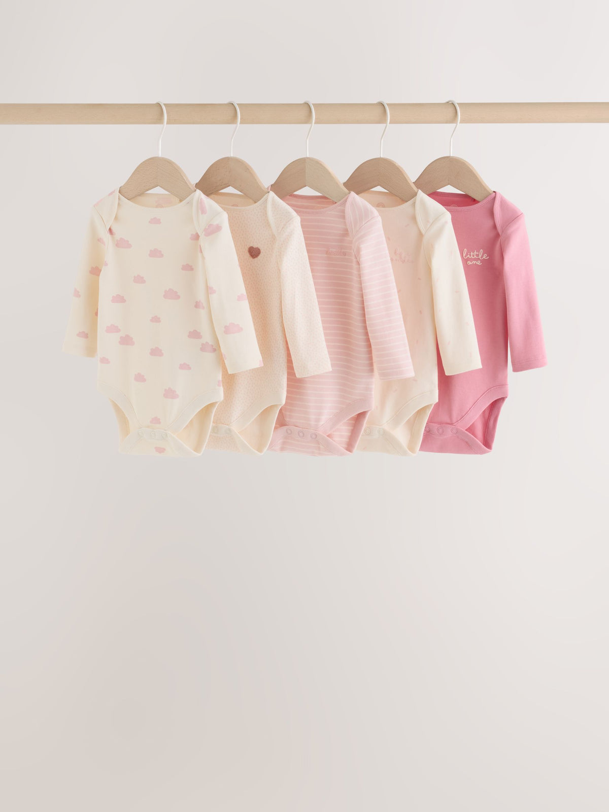 Ecru/Pink Cloud Long Sleeve Baby Bodysuits 5 Pack