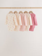 Ecru/Pink Cloud Long Sleeve Baby Bodysuits 5 Pack