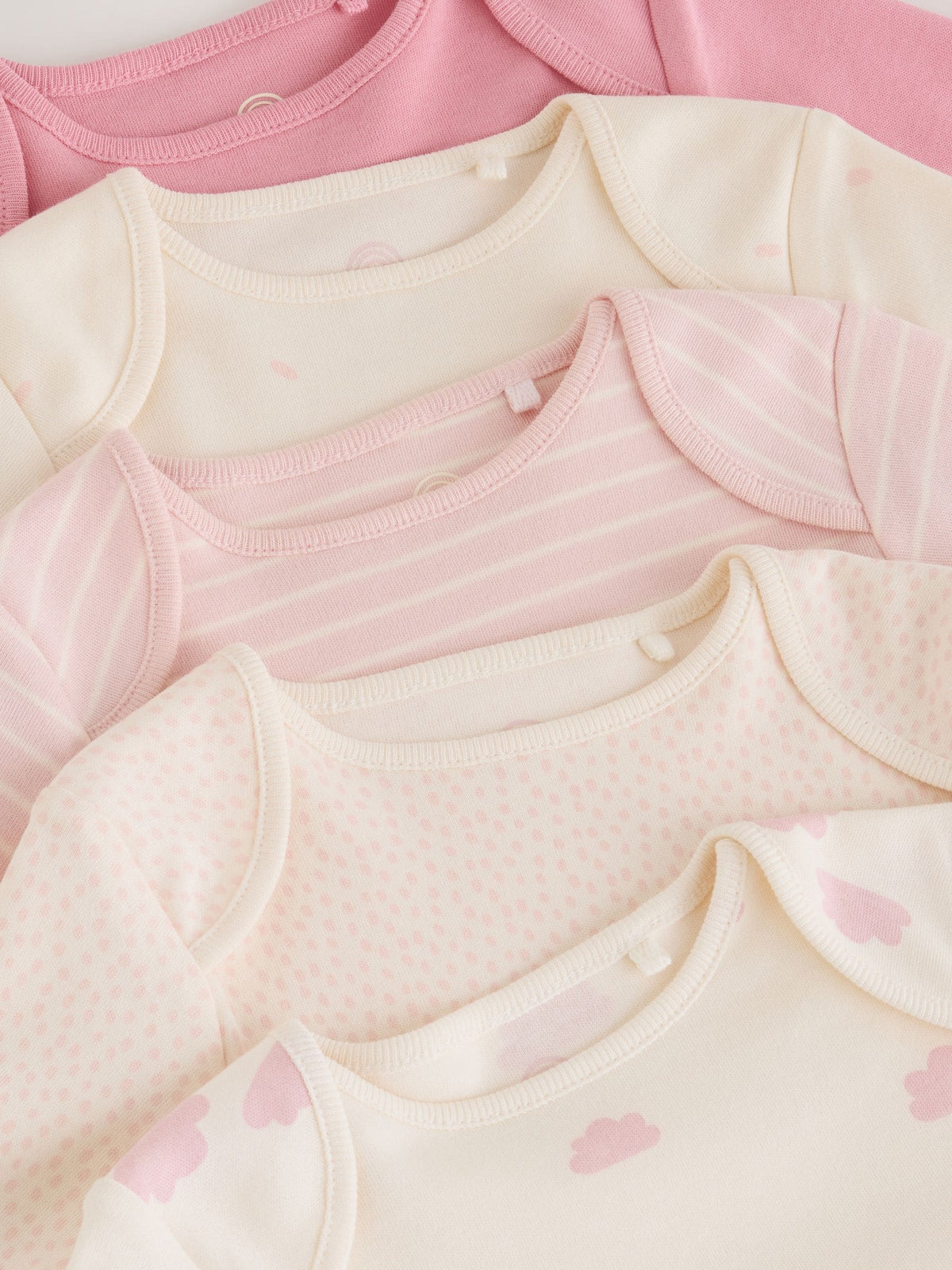 Ecru/Pink Cloud Long Sleeve Baby Bodysuits 5 Pack