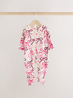 Pink/Red Bow Micro Fleece Two Way Zip Baby Sleepsuits 2 Pack