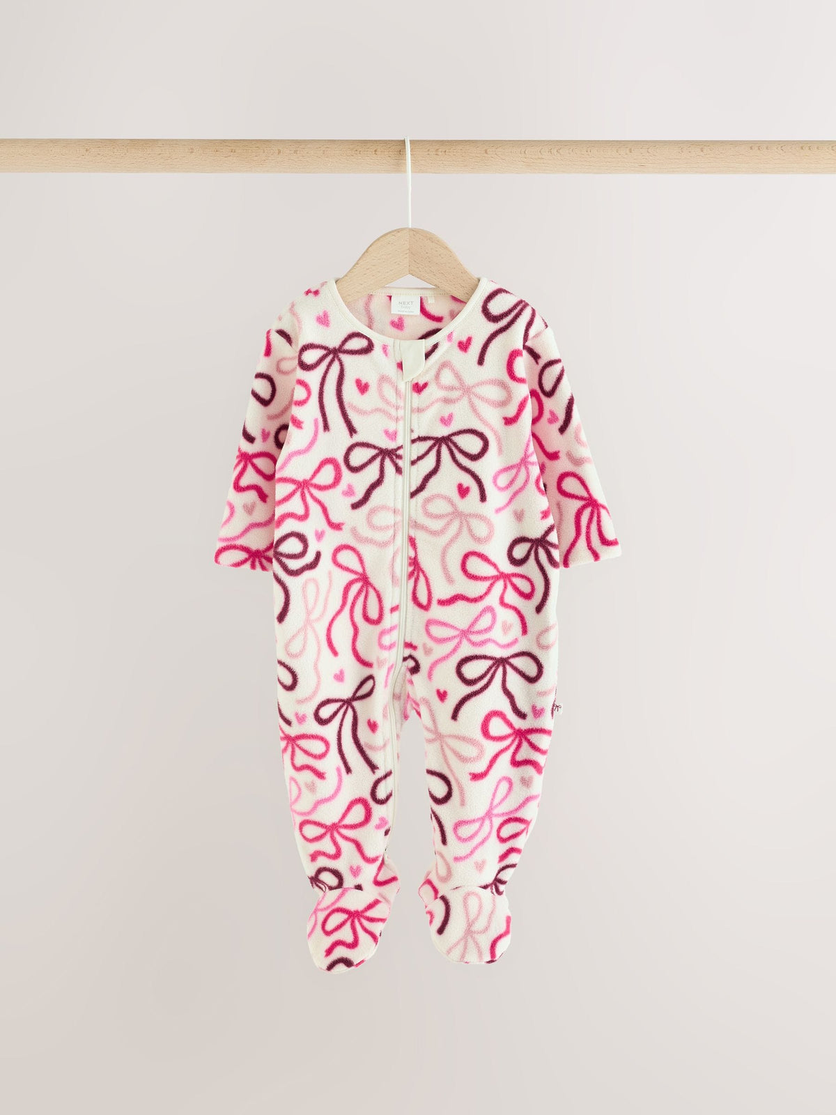 Pink/Red Bow Micro Fleece Two Way Zip Baby Sleepsuits 2 Pack