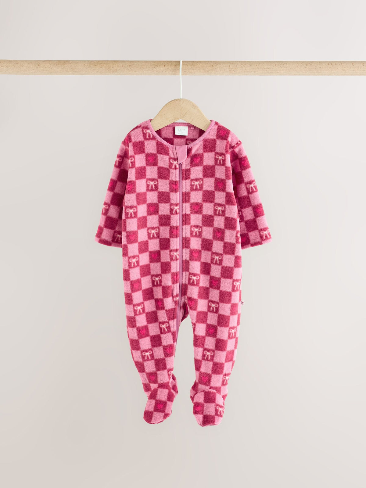 Pink/Red Bow Micro Fleece Two Way Zip Baby Sleepsuits 2 Pack