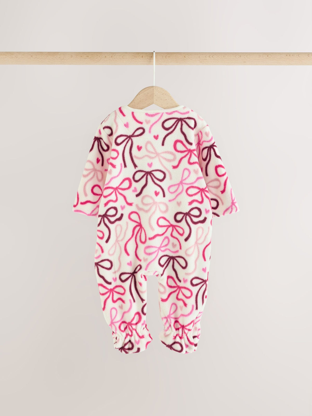 Pink/Red Bow Micro Fleece Two Way Zip Baby Sleepsuits 2 Pack
