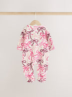 Pink/Red Bow Micro Fleece Two Way Zip Baby Sleepsuits 2 Pack