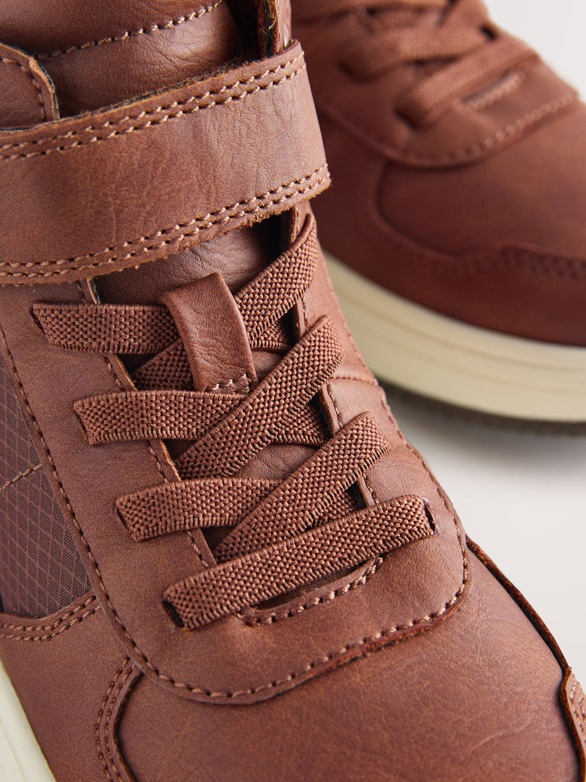 Tan Brown High Top Touch Fastening and Elastic Lace Trainers