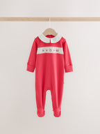 Cream/Red Collared Sleepsuits 3 Pack (0mths-2yrs)