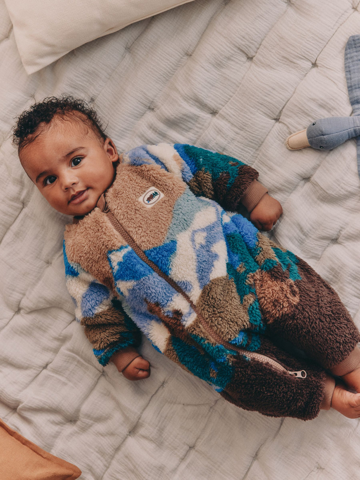Multi Patchwork Borg Two Way Zip Sleepsuit