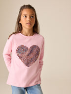 Pink Long Sleeve Sequin Heart Top (3-16yrs)