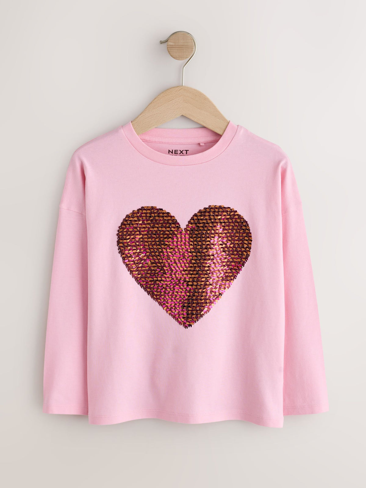 Pink Long Sleeve Sequin Heart Top (3-16yrs)