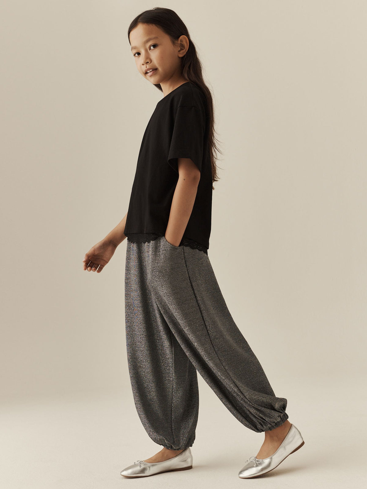 Black Lace T-Shirt and Balloon Trousers Set (3-16yrs)
