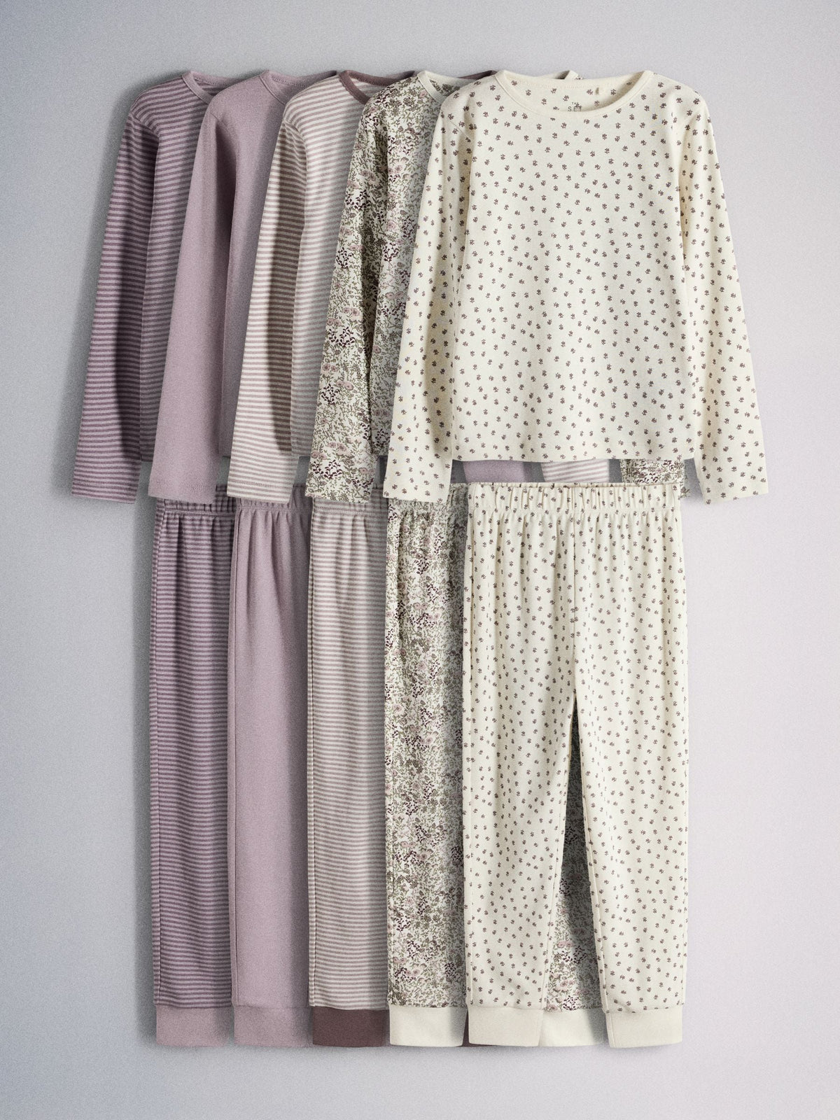 The Set Purple/Lilac Ditsy and Stripe Snuggle Pyjamas 5 Pack (9mths-13yrs)