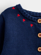 JoJo Maman Bébé Navy Blue Sausage Dog Appliqué Cotton Cardigan