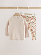 Ecru Bunny Knitted Jumper and Floral Leggings Baby Set 2 Piece (0mths-2yrs)