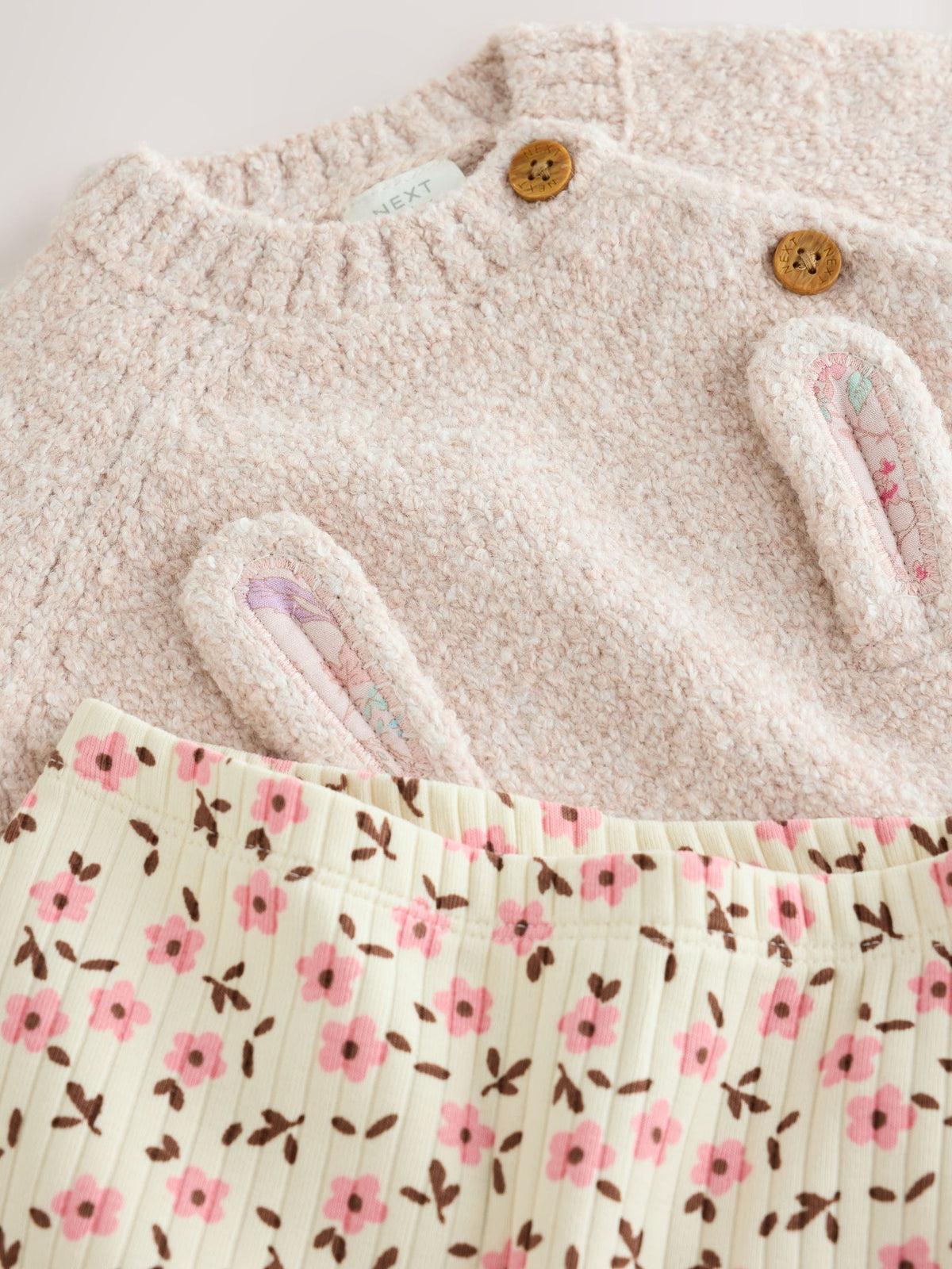 Ecru Bunny Knitted Jumper and Floral Leggings Baby Set 2 Piece (0mths-2yrs)