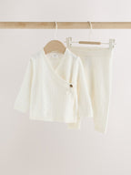 Ecru Cashmere Blend Knitted Wrap Over Cardigan and Leggings Baby 2 Piece Set (0mths-2yrs)