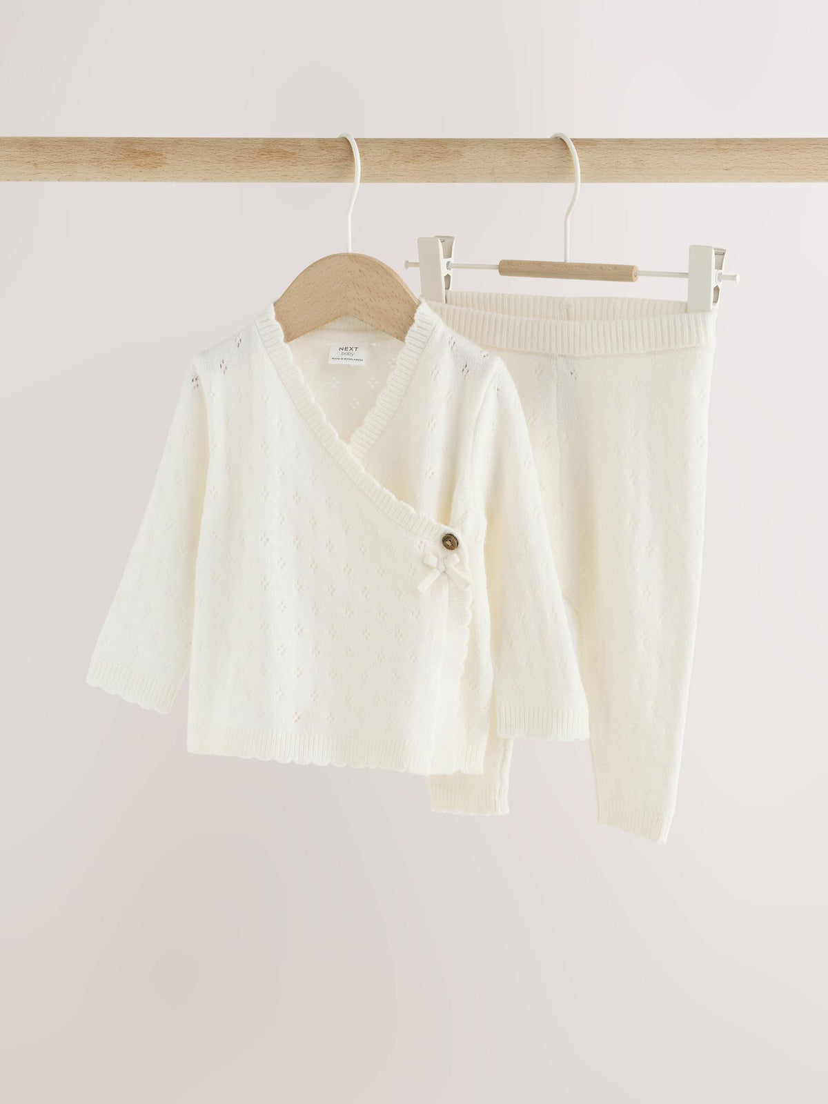 Ecru Cashmere Blend Knitted Wrap Over Cardigan and Leggings Baby 2 Piece Set (0mths-2yrs)