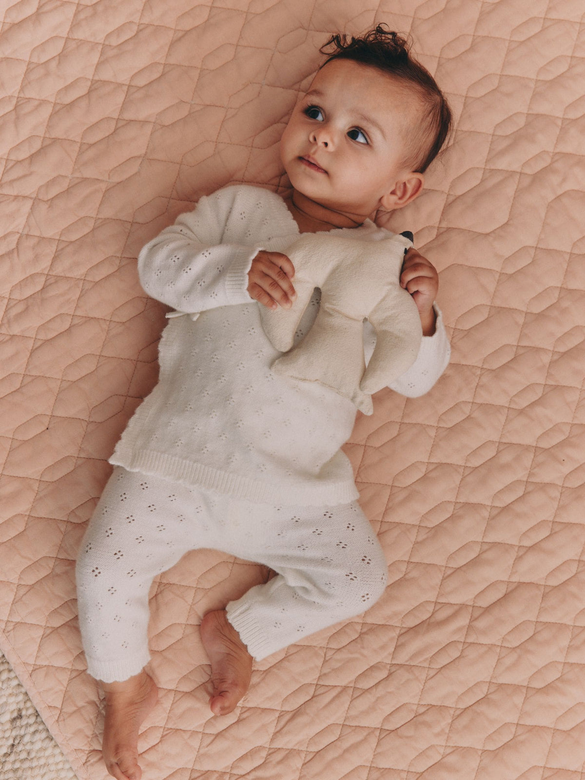 Ecru Cashmere Blend Knitted Wrap Over Cardigan and Leggings Baby 2 Piece Set (0mths-2yrs)