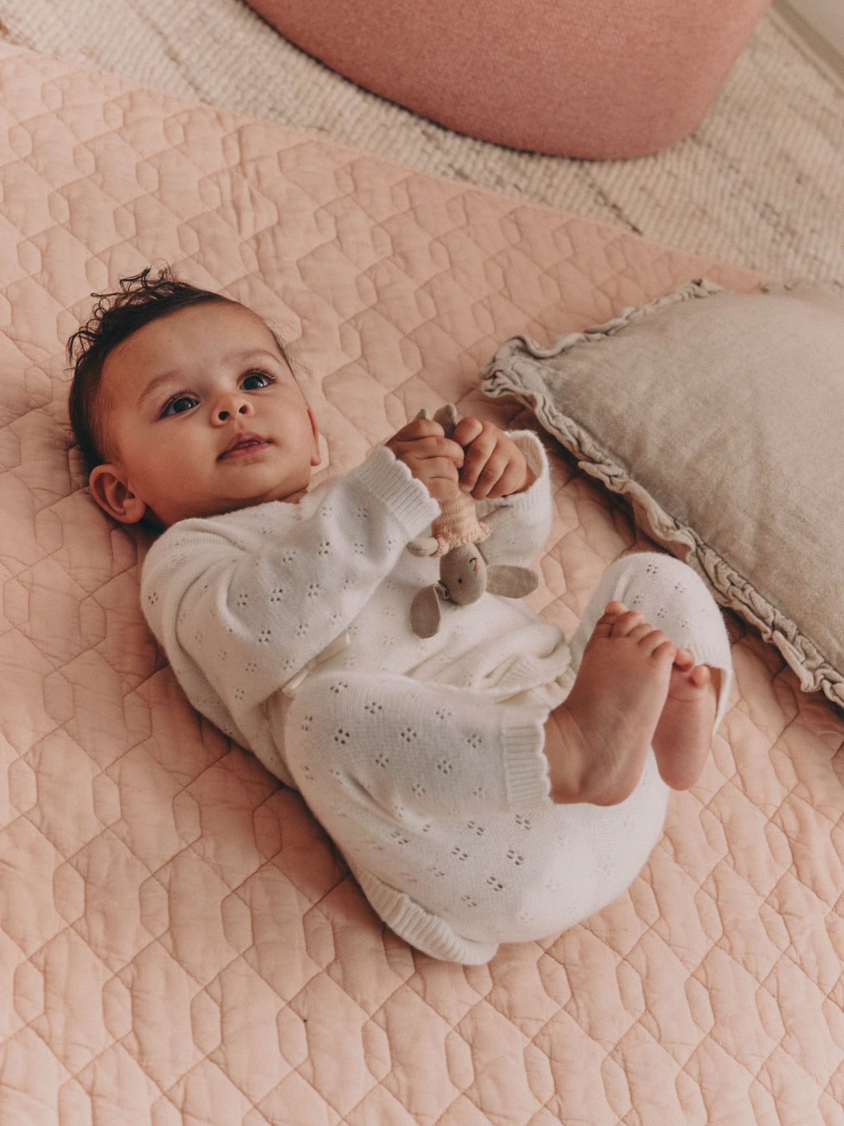 Ecru Cashmere Blend Knitted Wrap Over Cardigan and Leggings Baby 2 Piece Set (0mths-2yrs)