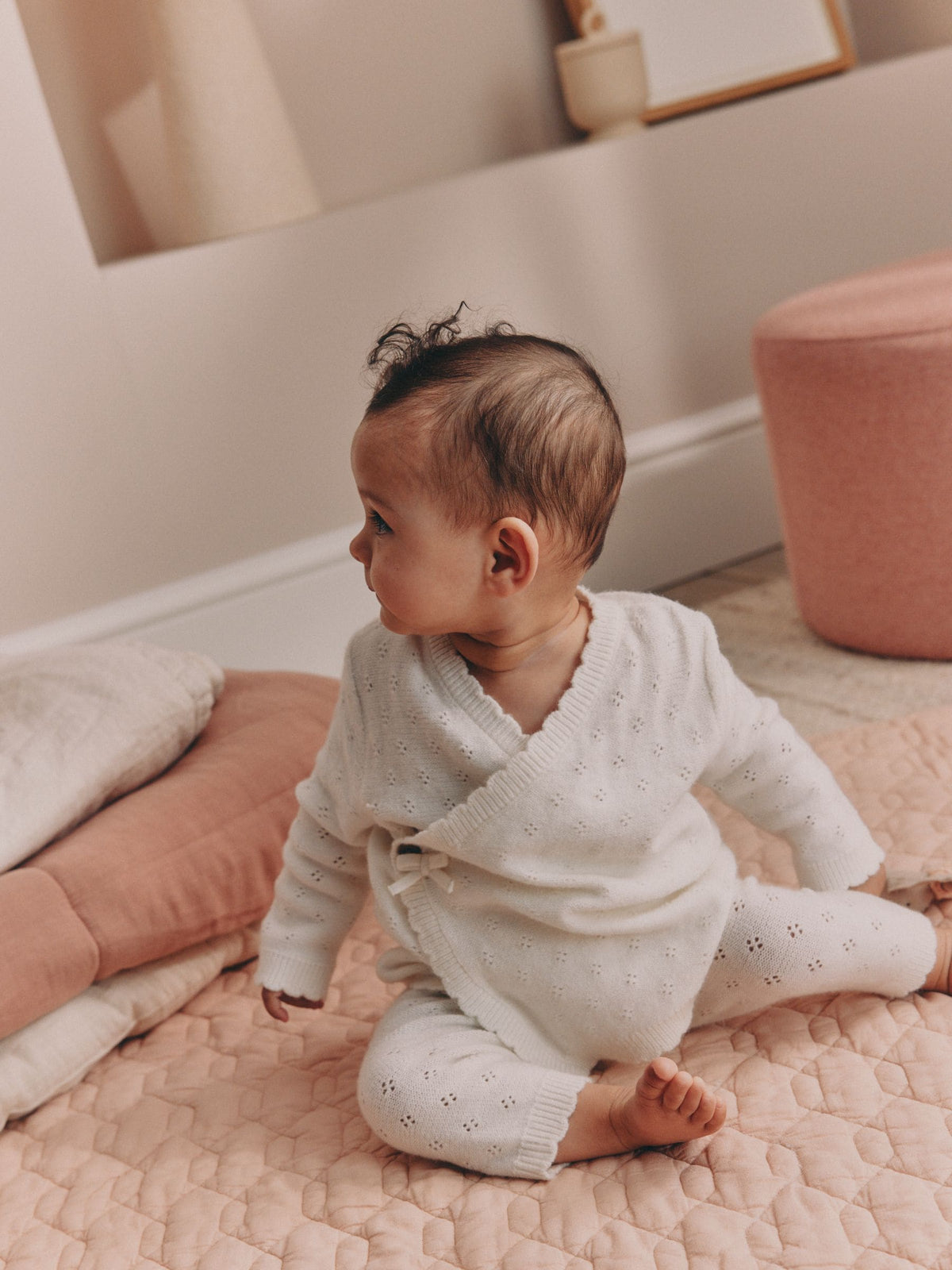 Ecru Cashmere Blend Knitted Wrap Over Cardigan and Leggings Baby 2 Piece Set (0mths-2yrs)