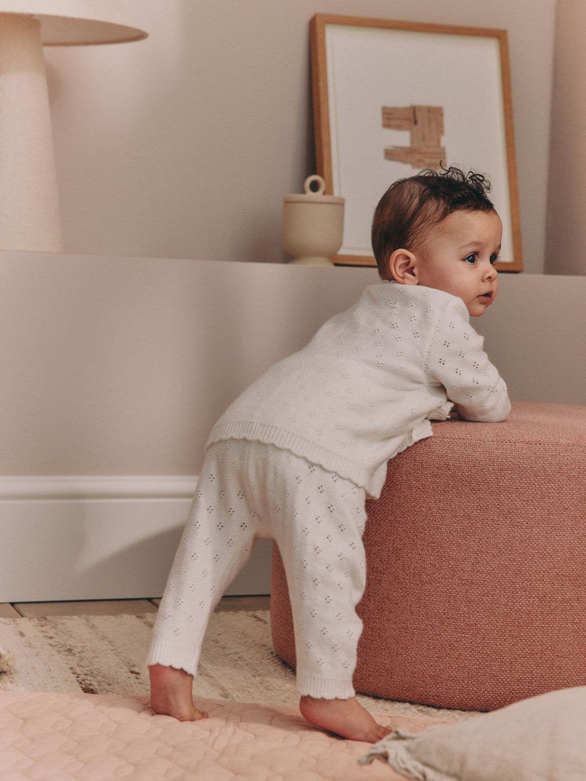 Ecru Cashmere Blend Knitted Wrap Over Cardigan and Leggings Baby 2 Piece Set (0mths-2yrs)