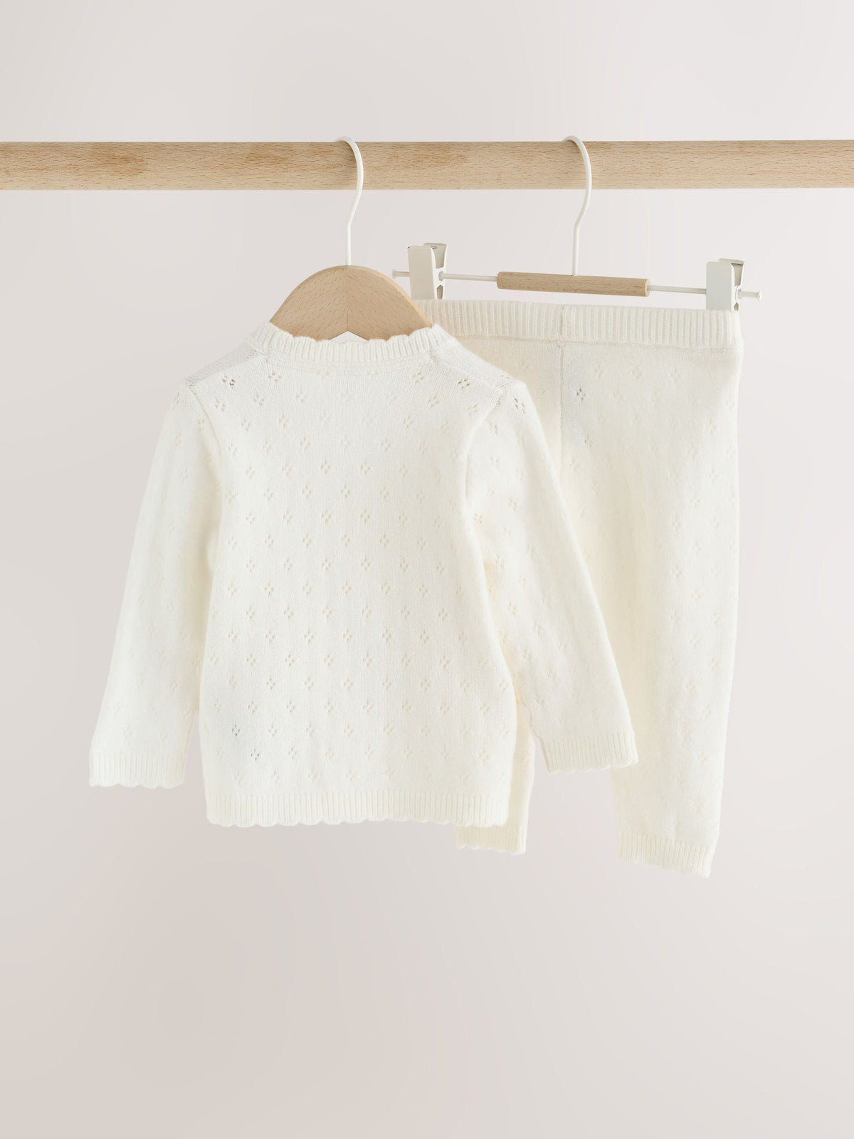 Ecru Cashmere Blend Knitted Wrap Over Cardigan and Leggings Baby 2 Piece Set (0mths-2yrs)