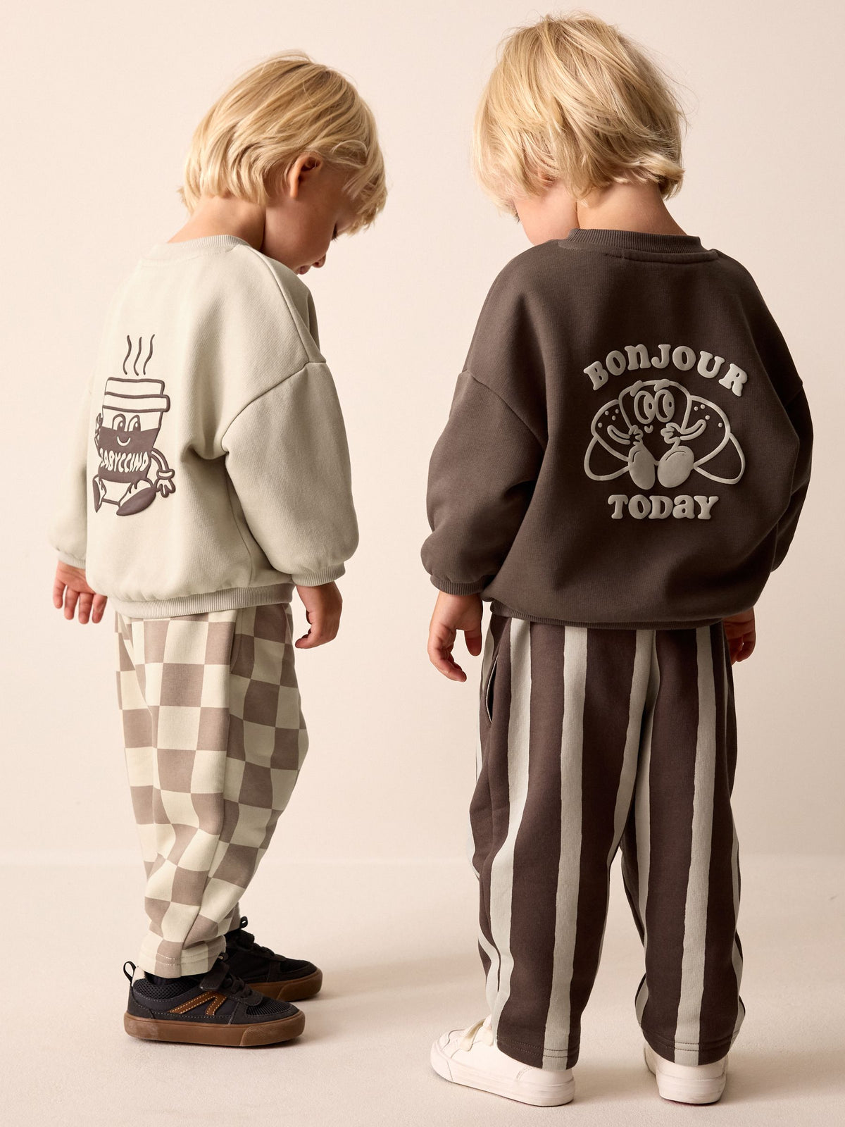 Brown/Cream Crew Neck Joggers Set 4 Piece (3mths-7yrs)