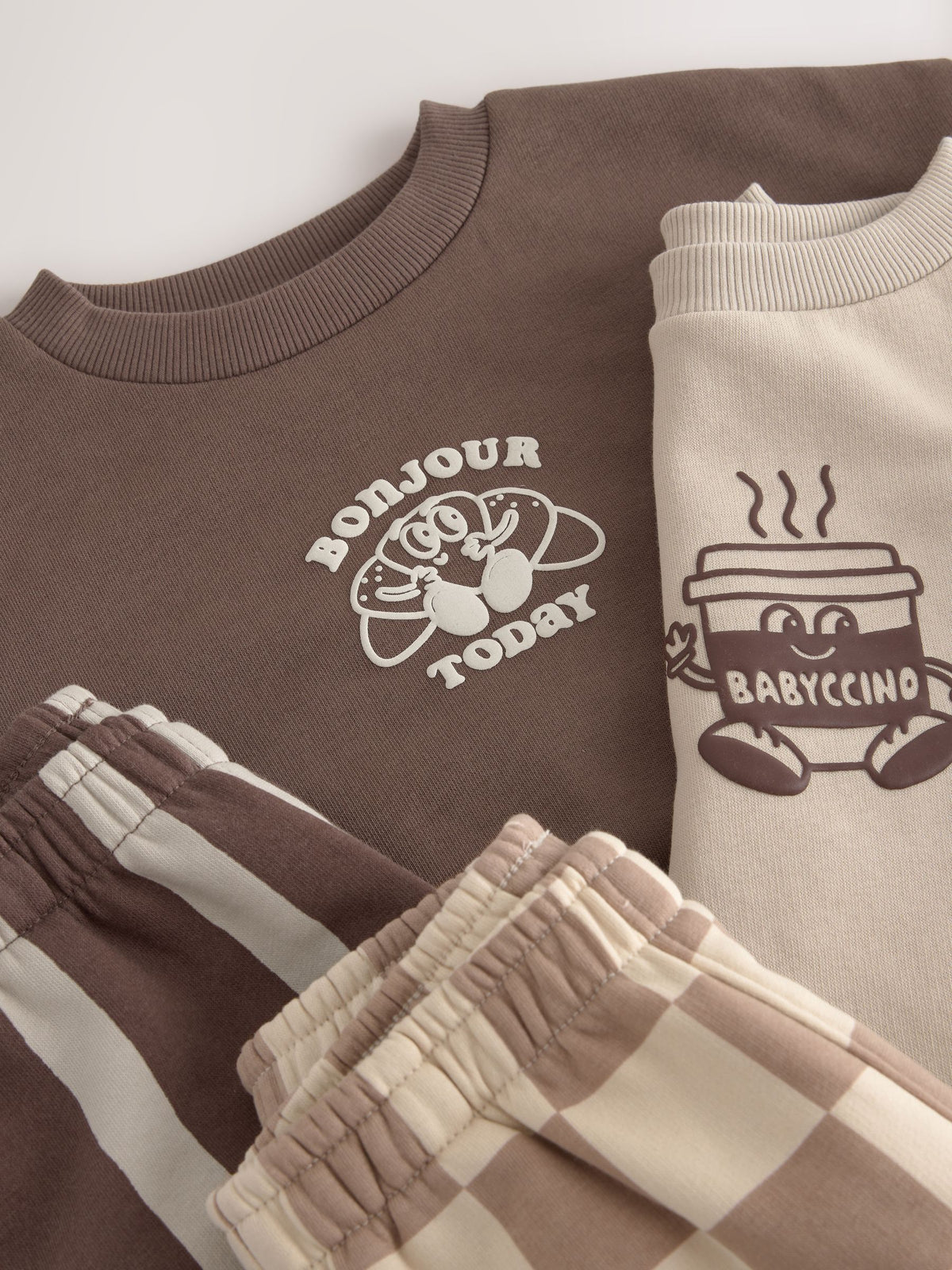 Brown/Cream Crew Neck Joggers Set 4 Piece (3mths-7yrs)
