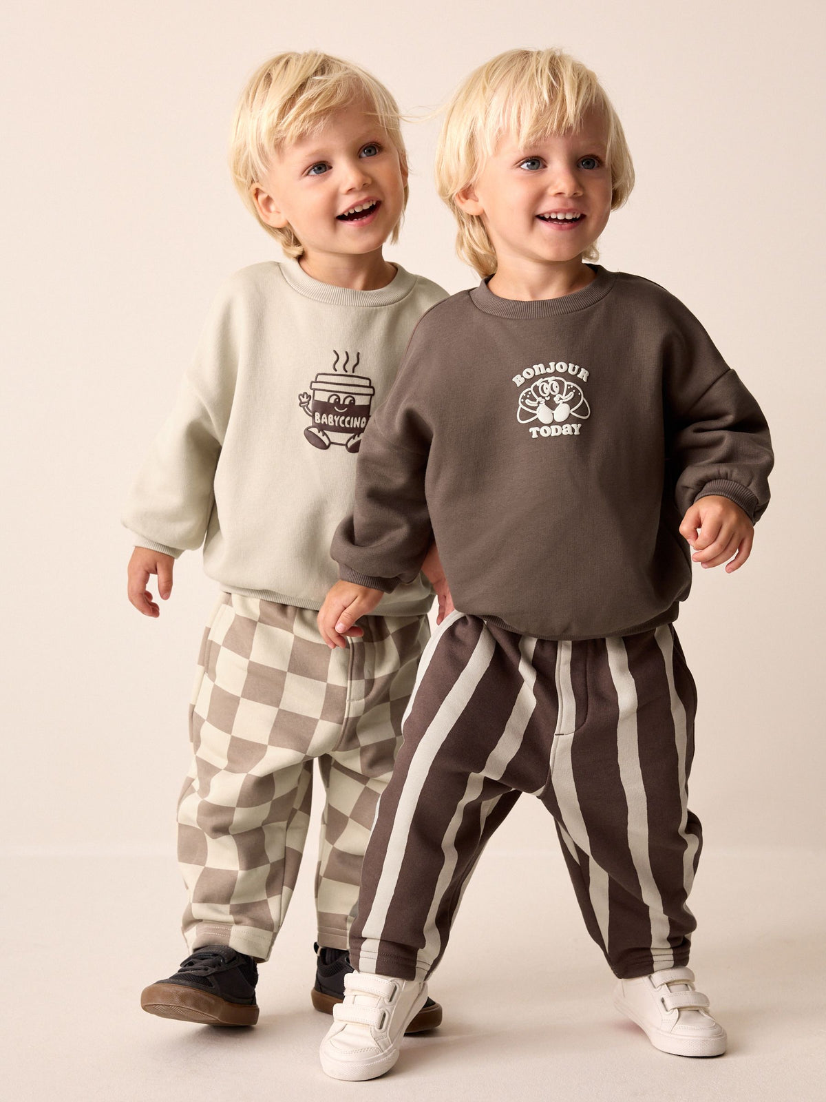 Brown/Cream Crew Neck Joggers Set 4 Piece (3mths-7yrs)