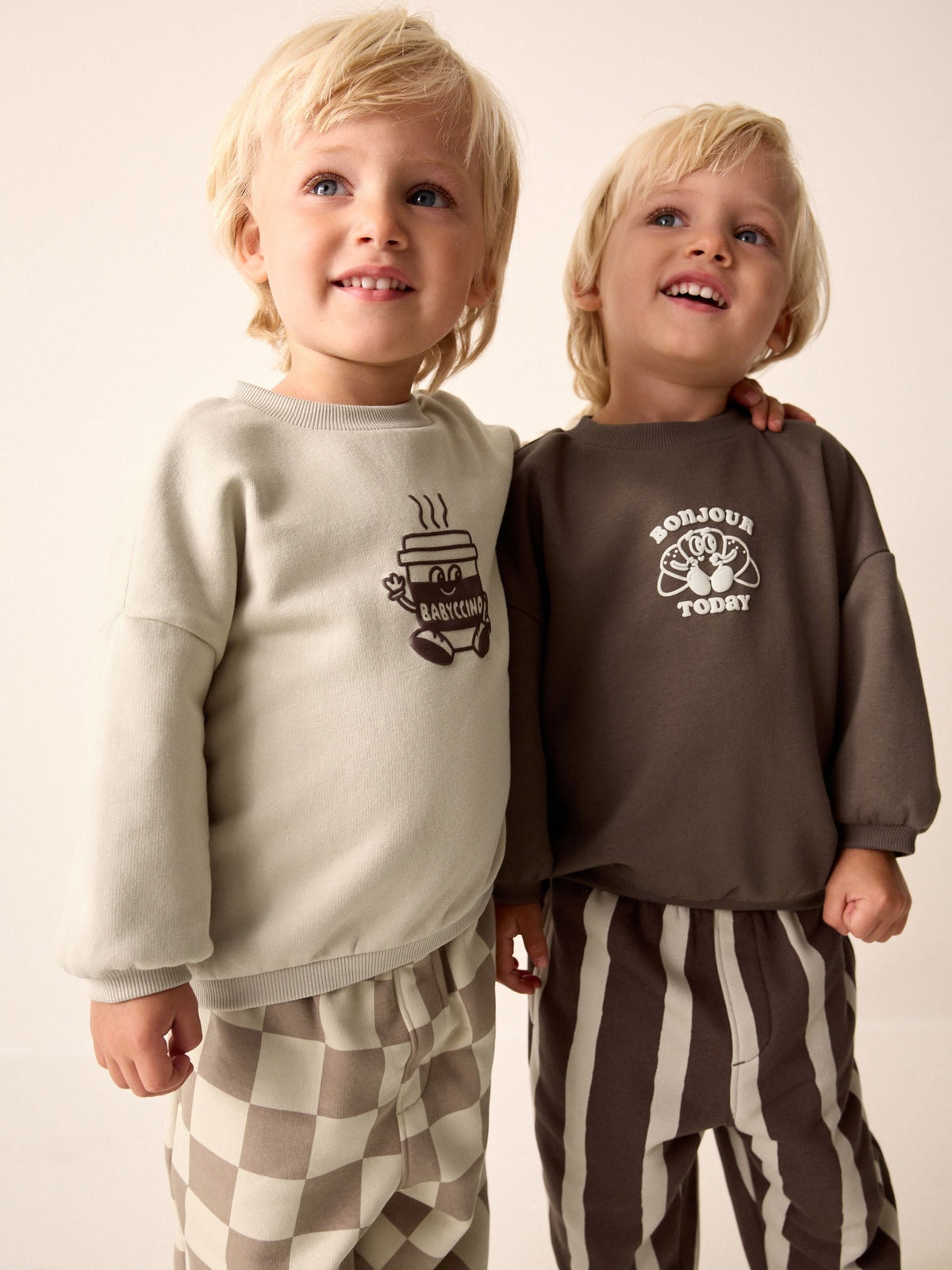 Brown/Cream Crew Neck Joggers Set 4 Piece (3mths-7yrs)