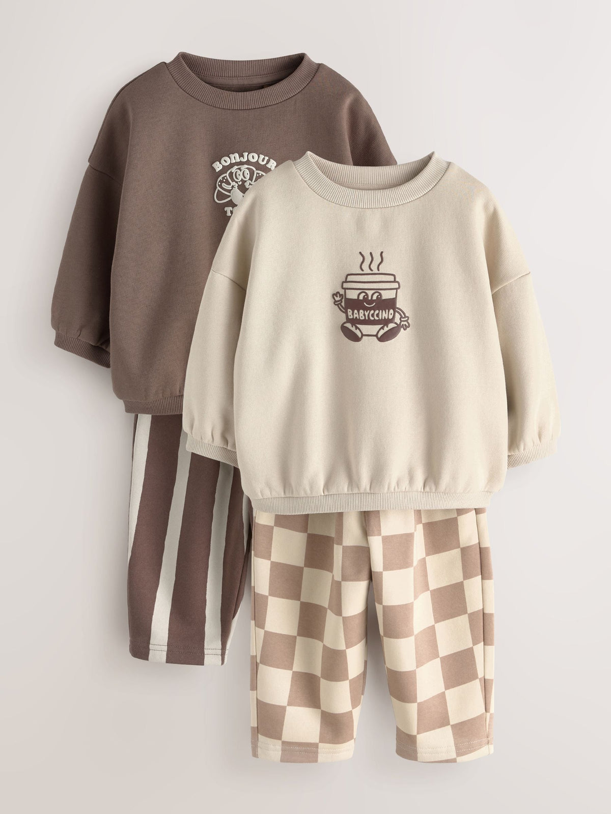 Brown/Cream Crew Neck Joggers Set 4 Piece (3mths-7yrs)