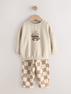 Brown/Cream Crew Neck Joggers Set 4 Piece (3mths-7yrs)