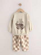 Brown/Cream Crew Neck Joggers Set 4 Piece (3mths-7yrs)