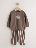 Brown/Cream Crew Neck Joggers Set 4 Piece (3mths-7yrs)
