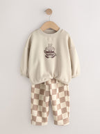 Brown/Cream Crew Neck Joggers Set 4 Piece (3mths-7yrs)