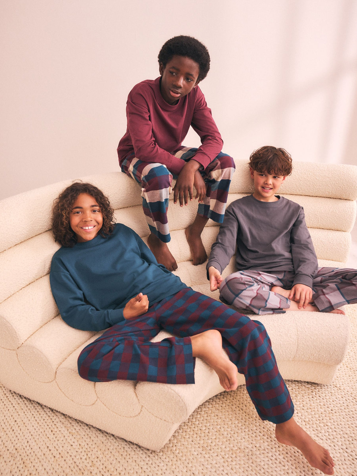 Maroon/Teal/Charcoal Woven Check Pyjamas 3 Pack (3-16yrs)