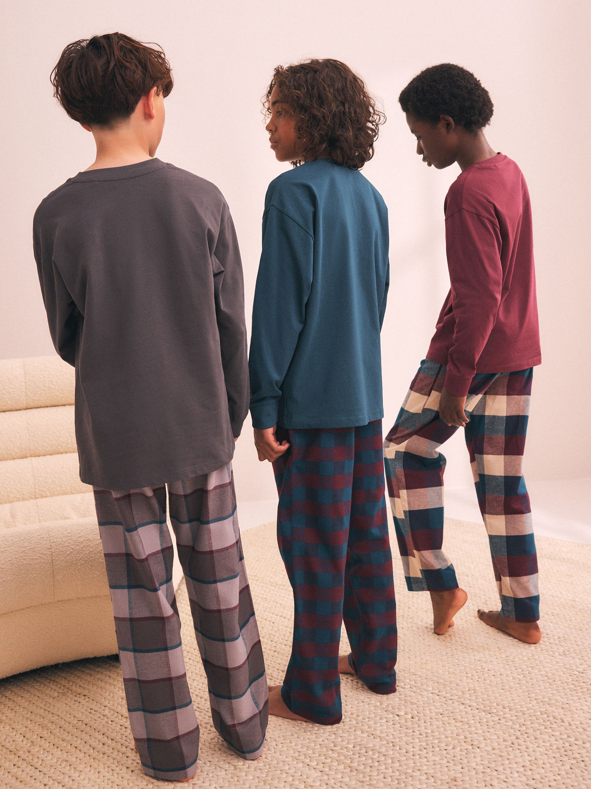 Maroon/Teal/Charcoal Woven Check Pyjamas 3 Pack (3-16yrs)