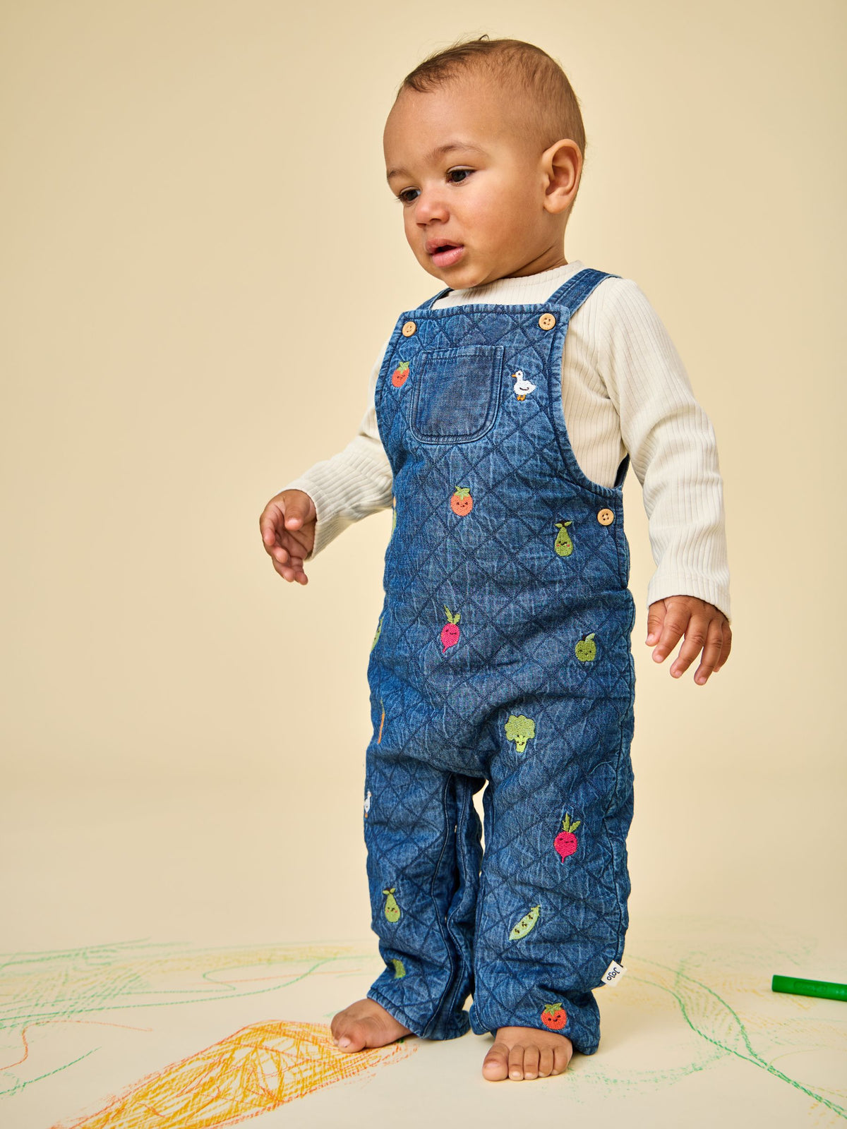 JoJo Maman Bébé Denim Vegetable Embroidered Quilted Dungaree Set