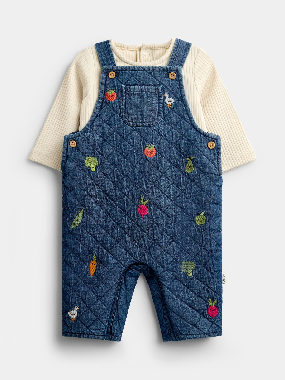 JoJo Maman Bébé Denim Vegetable Embroidered Quilted Dungaree Set
