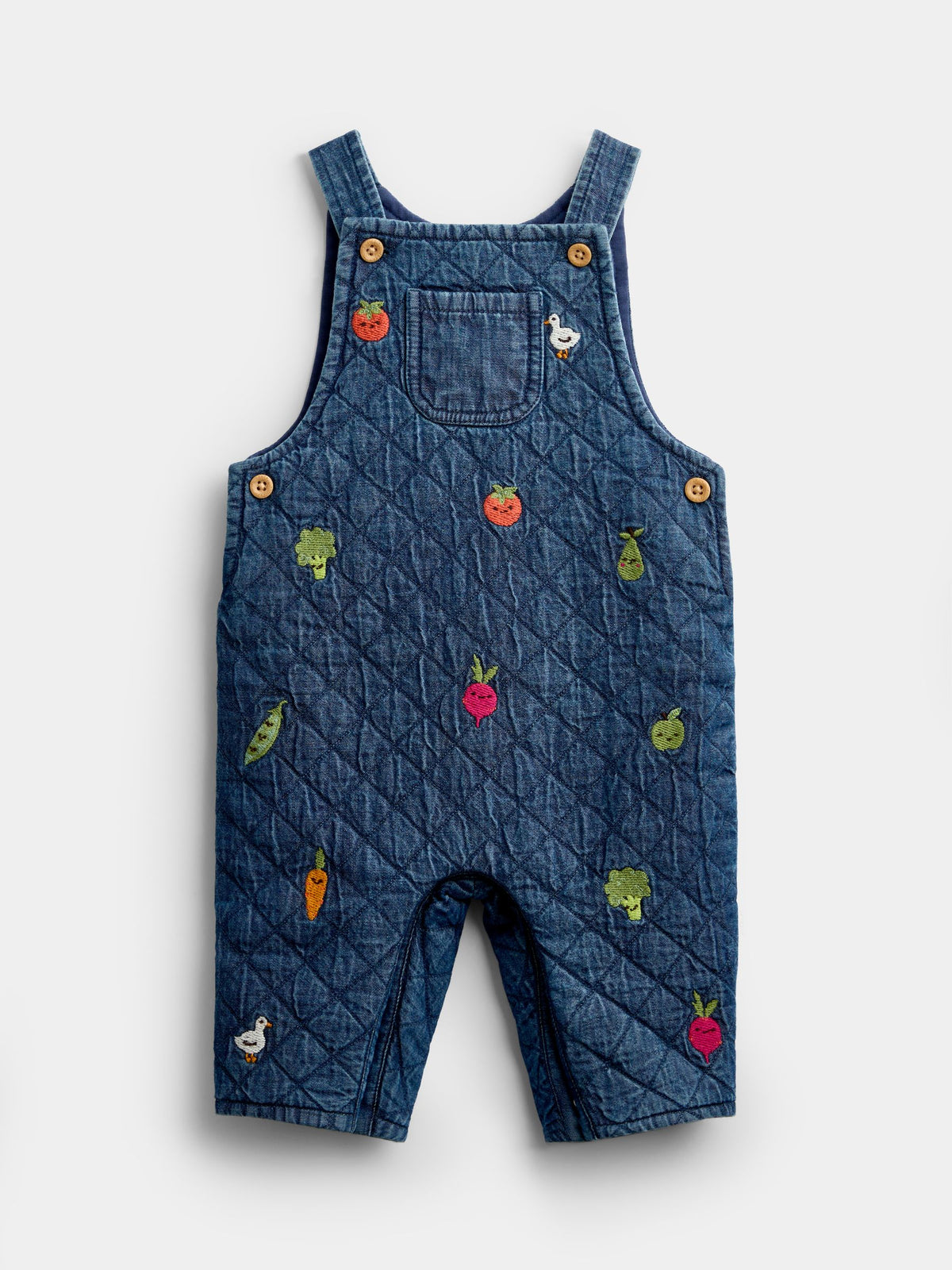 JoJo Maman Bébé Denim Vegetable Embroidered Quilted Dungaree Set