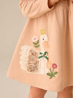 Ecru Embroidered Swan Long Sleeve Dress (3mths-7yrs)