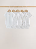 White Mini Safari Animals Short Sleeve Baby Bodysuits 5 Pack