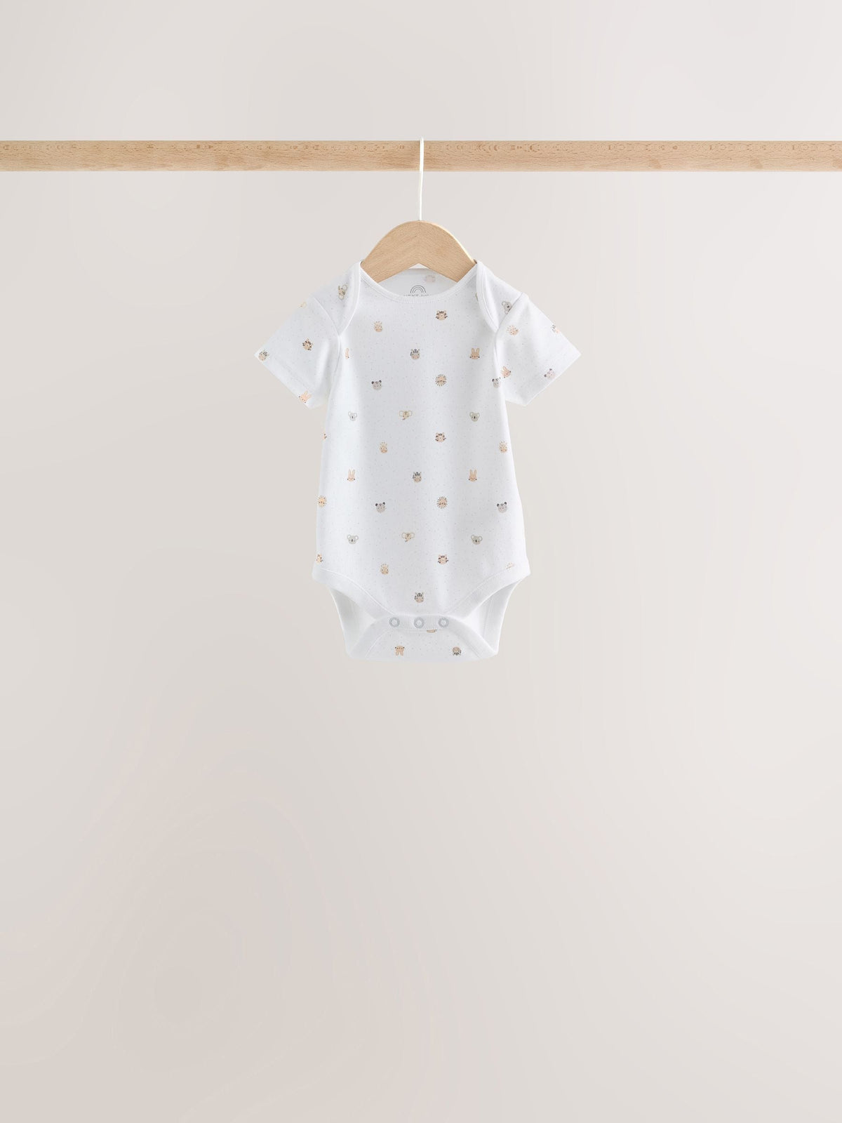 White Mini Safari Animals Short Sleeve Baby Bodysuits 5 Pack