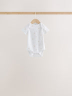 White Mini Safari Animals Short Sleeve Baby Bodysuits 5 Pack