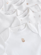 White Mini Safari Animals Short Sleeve Baby Bodysuits 5 Pack