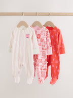 Red/Pink Baby Sleepsuits 3 Pack (0mths-3yrs)