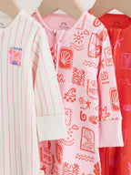 Red/Pink Baby Sleepsuits 3 Pack (0mths-3yrs)