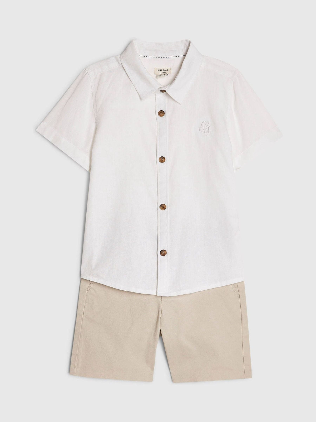 River Island White Short Sleeve Smart Shirt & Chino Shorts Set