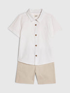 River Island White Short Sleeve Smart Shirt & Chino Shorts Set