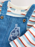Blue Milk Club Denim Dungaree and Textured Bodysuit Baby Set (0mths-2yrs)